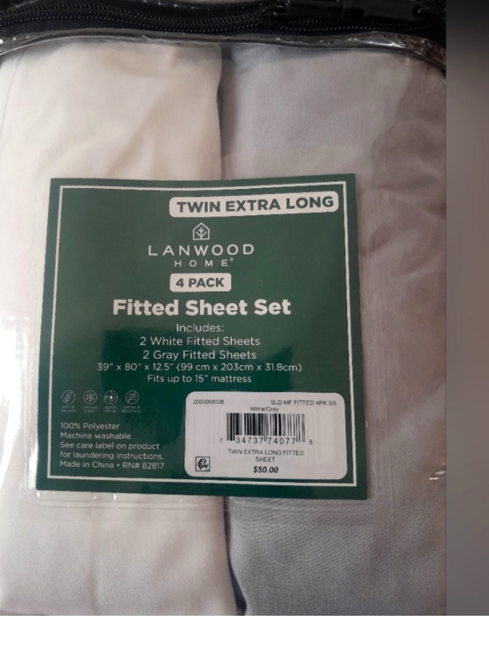 4 Pack Sheet Set-Twin Extra Long Fitted Sheet Set - 2White and 2Gray…